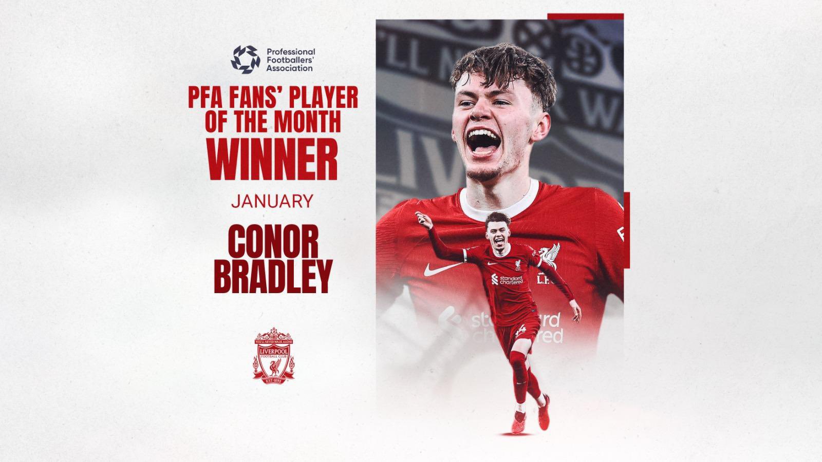 Conor Bradley Awarded Pfa Premier League Fans' Player Of The Month For 